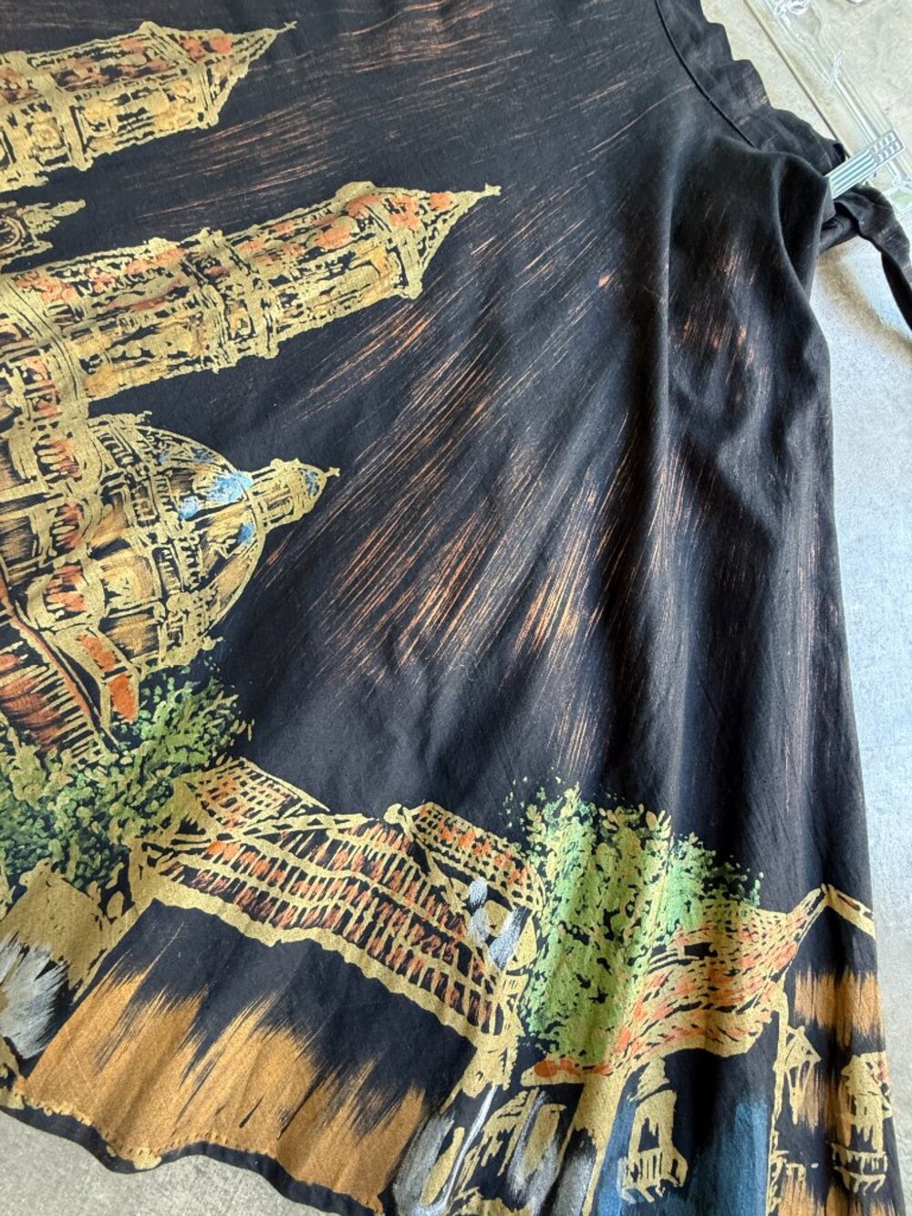 Vintage Hand Painted Metallic Novelty Print Full Circle Skirt Mexican Lavable - Picture 2 of 6